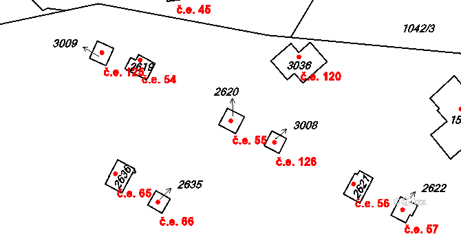 Hamrníky 55, Mariánské Lázně na parcele st. 2620 v KÚ Úšovice, Katastrální mapa