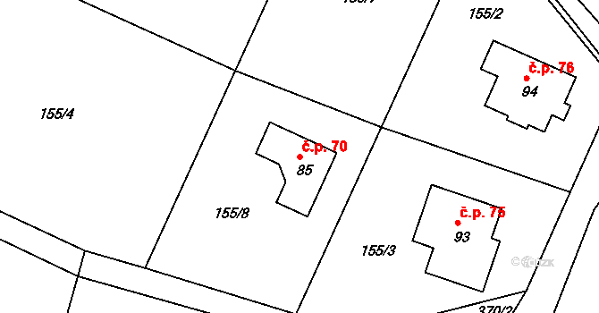 Přibyslav 70 na parcele st. 85 v KÚ Přibyslav nad Metují, Katastrální mapa