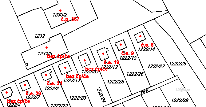 Mosty 19, Český Těšín na parcele st. 1222/12 v KÚ Mosty u Českého Těšína, Katastrální mapa