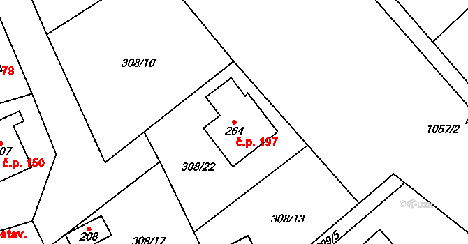 Rynárec 197 na parcele st. 264 v KÚ Rynárec, Katastrální mapa