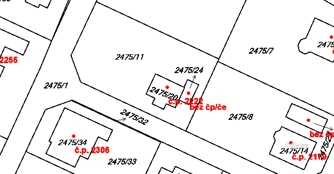 Předměstí 2222, Litoměřice na parcele st. 2475/20 v KÚ Litoměřice, Katastrální mapa