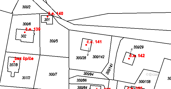 Milná 141, Frymburk na parcele st. 300/28 v KÚ Frymburk, Katastrální mapa