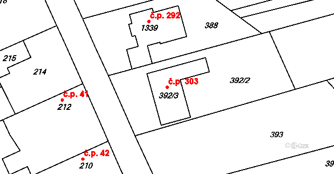 Obůrka 303, Blansko na parcele st. 392/3 v KÚ Těchov, Katastrální mapa