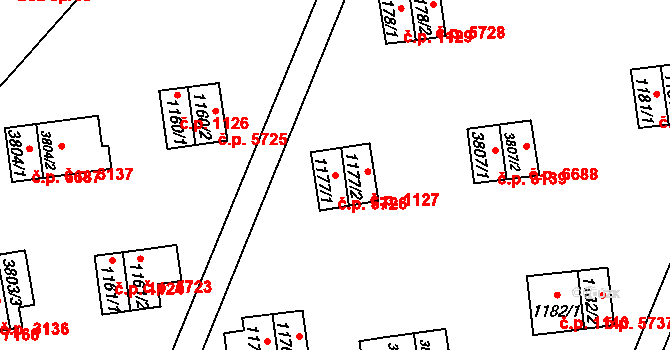 Zlín 5726 na parcele st. 1177/1 v KÚ Zlín, Katastrální mapa
