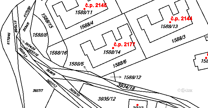 Černošice 2177 na parcele st. 1588/14 v KÚ Černošice, Katastrální mapa