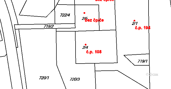 Škrdlovice 108 na parcele st. 2/4 v KÚ Škrdlovice, Katastrální mapa