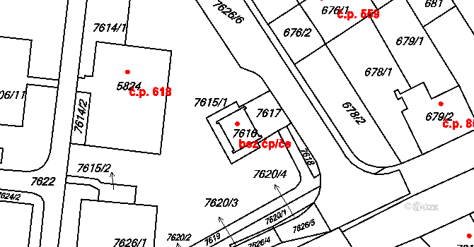 Brno 39504247 na parcele st. 7616 v KÚ Bystrc, Katastrální mapa