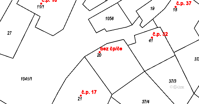 Vevčice 40973247 na parcele st. 20 v KÚ Vevčice, Katastrální mapa