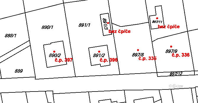 Dolní Benešov 396 na parcele st. 891/2 v KÚ Dolní Benešov, Katastrální mapa