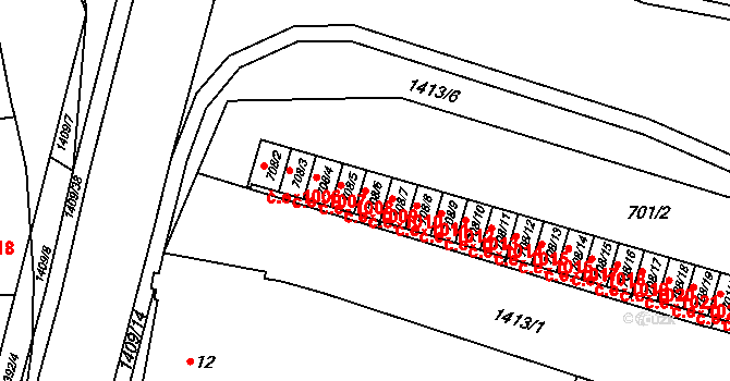 Pudlov 1010, Bohumín na parcele st. 708/6 v KÚ Pudlov, Katastrální mapa