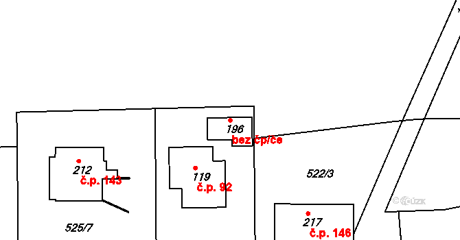 Čestice 44236247 na parcele st. 196 v KÚ Čestice u Častolovic, Katastrální mapa
