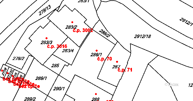 Předměstí 70, Opava na parcele st. 286/1 v KÚ Opava-Předměstí, Katastrální mapa
