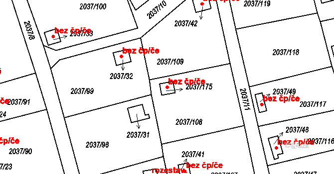 Bílovec 44867247 na parcele st. 2037/175 v KÚ Bílovec-město, Katastrální mapa