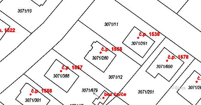Hlučín 1558 na parcele st. 3071/260 v KÚ Hlučín, Katastrální mapa