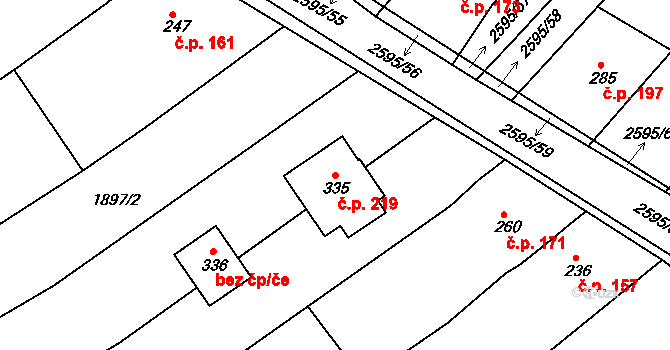 Rudice 219 na parcele st. 335 v KÚ Rudice, Katastrální mapa