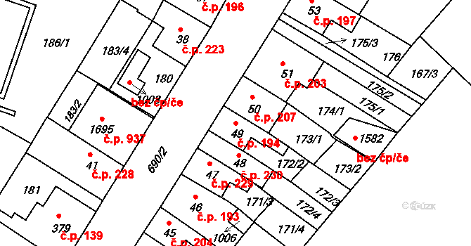 Letohrad 194 na parcele st. 49 v KÚ Letohrad, Katastrální mapa