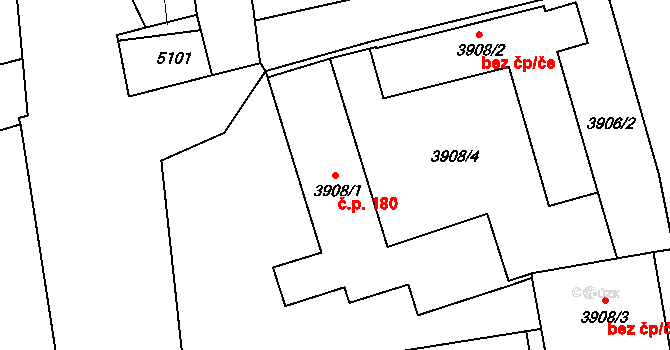 Choceňské Předměstí 180, Vysoké Mýto na parcele st. 3908/1 v KÚ Vysoké Mýto, Katastrální mapa