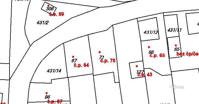 Mlékojedy 70, Neratovice na parcele st. 71 v KÚ Mlékojedy u Neratovic, Katastrální mapa