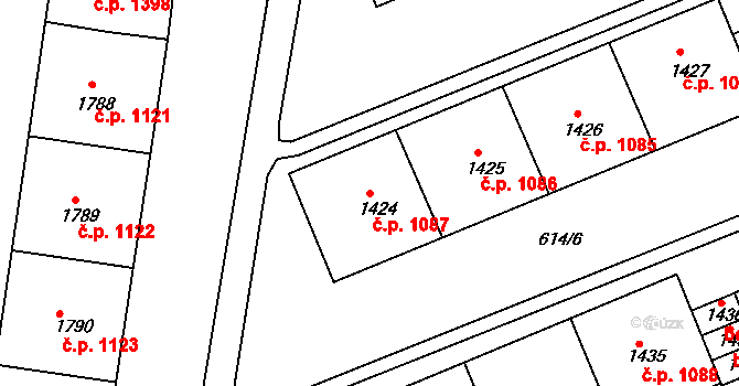 Neratovice 1087 na parcele st. 1424 v KÚ Neratovice, Katastrální mapa
