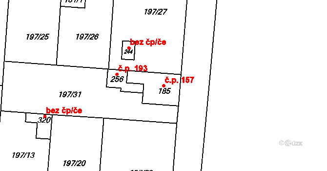 Dobrovíz 157 na parcele st. 185 v KÚ Dobrovíz, Katastrální mapa