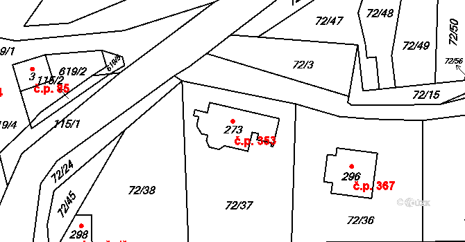 Tuchoměřice 353 na parcele st. 273 v KÚ Tuchoměřice, Katastrální mapa
