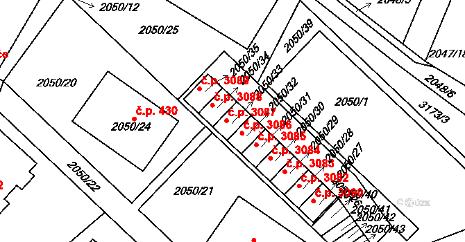 Strkov 3087, Planá nad Lužnicí na parcele st. 2050/33 v KÚ Planá nad Lužnicí, Katastrální mapa