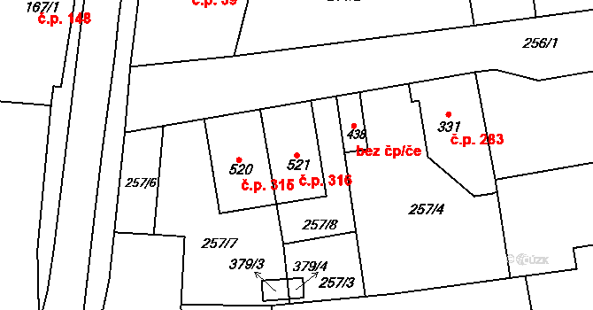 Velká Ves 316, Broumov na parcele st. 521 v KÚ Velká Ves u Broumova, Katastrální mapa
