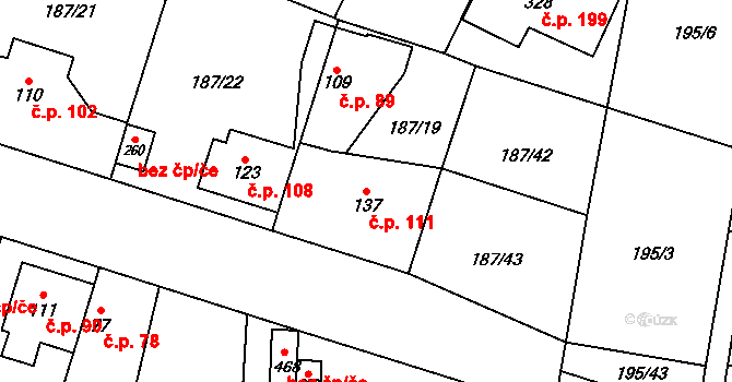 Černá za Bory 111, Pardubice na parcele st. 137 v KÚ Černá za Bory, Katastrální mapa