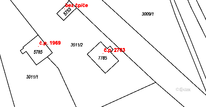 Cheb 2703 na parcele st. 7785 v KÚ Cheb, Katastrální mapa