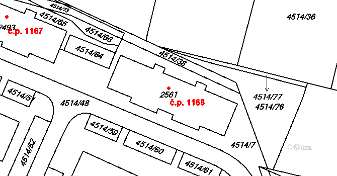 Vizovice 1168 na parcele st. 2561 v KÚ Vizovice, Katastrální mapa