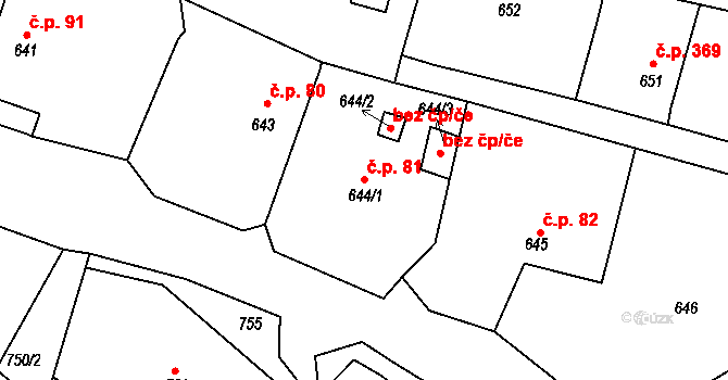 Lužná 81 na parcele st. 644/1 v KÚ Lužná u Rakovníka, Katastrální mapa