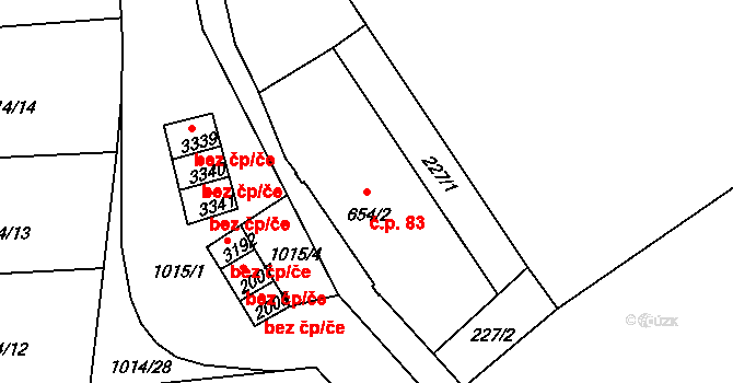 Plešivec 83, Český Krumlov na parcele st. 654/2 v KÚ Český Krumlov, Katastrální mapa