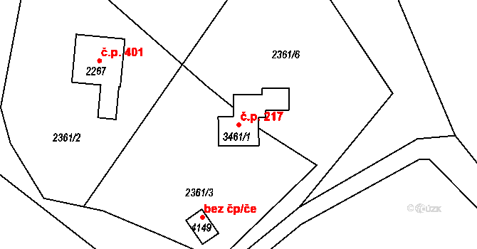Humpolec 217 na parcele st. 3461/1 v KÚ Humpolec, Katastrální mapa