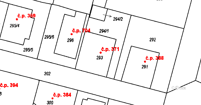 Kamenice nad Lipou 371 na parcele st. 293 v KÚ Kamenice nad Lipou, Katastrální mapa