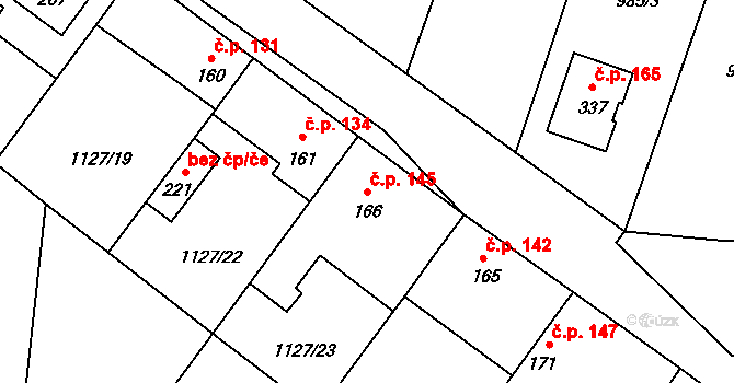 Holedeč 145 na parcele st. 166 v KÚ Holedeč, Katastrální mapa