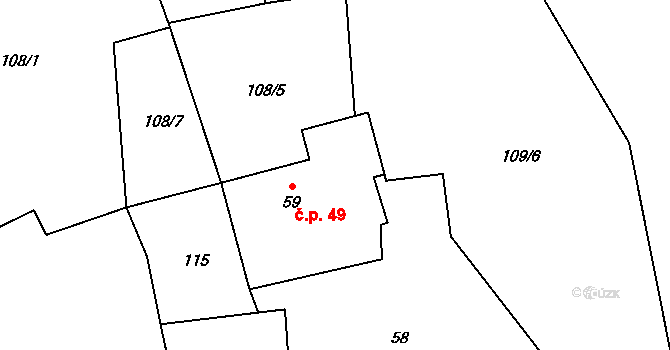 Líčkov 49, Liběšice na parcele st. 59 v KÚ Líčkov, Katastrální mapa