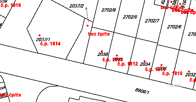 Žatec 1813 na parcele st. 2036 v KÚ Žatec, Katastrální mapa