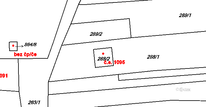 Sedlešovice 1095, Nový Šaldorf-Sedlešovice na parcele st. 288/2 v KÚ Sedlešovice, Katastrální mapa