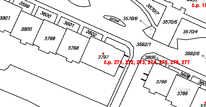 Havlíčkův Brod 271,272,273,274,275, na parcele st. 3797 v KÚ Havlíčkův Brod, Katastrální mapa