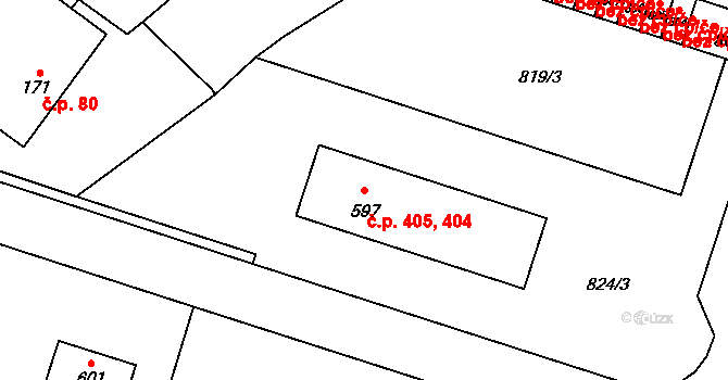 Doudleby nad Orlicí 404,405 na parcele st. 597 v KÚ Doudleby nad Orlicí, Katastrální mapa