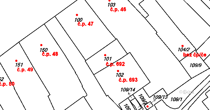 Rychnov nad Kněžnou 692 na parcele st. 101 v KÚ Rychnov nad Kněžnou, Katastrální mapa