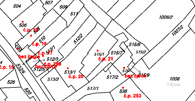 Borkovany 21 na parcele st. 515/1 v KÚ Borkovany, Katastrální mapa