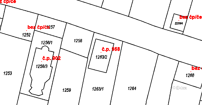 Kostelec na Hané 958 na parcele st. 1263/2 v KÚ Kostelec na Hané, Katastrální mapa