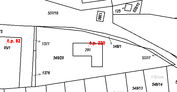 Mantov 220, Chotěšov na parcele st. 281 v KÚ Mantov, Katastrální mapa