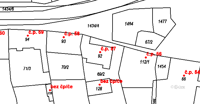 Chvalnov 57, Chvalnov-Lísky na parcele st. 92 v KÚ Chvalnov, Katastrální mapa