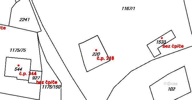 Vranov nad Dyjí 218 na parcele st. 220 v KÚ Vranov nad Dyjí, Katastrální mapa