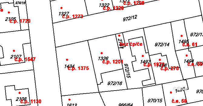 Nymburk 1201 na parcele st. 1326 v KÚ Nymburk, Katastrální mapa