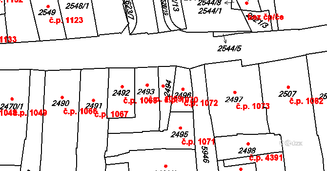 Jihlava 1070 na parcele st. 2494 v KÚ Jihlava, Katastrální mapa