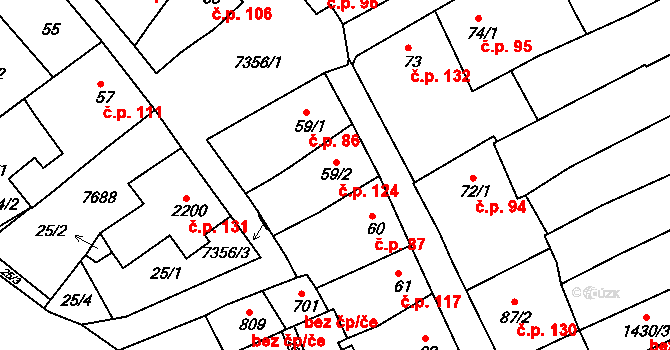 Telč-Vnitřní Město 124, Telč na parcele st. 59/2 v KÚ Telč, Katastrální mapa