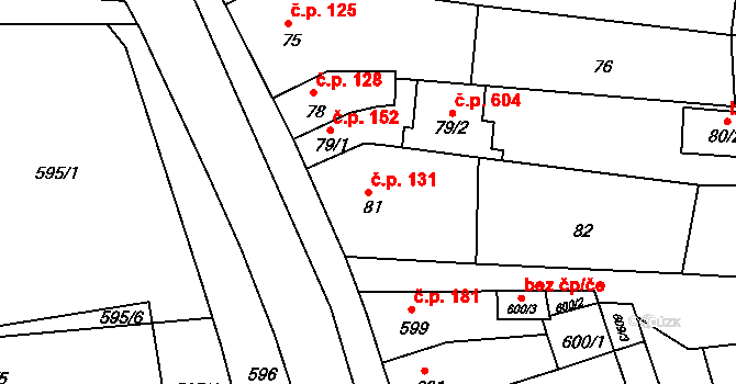 Hrušovany u Brna 131 na parcele st. 81 v KÚ Hrušovany u Brna, Katastrální mapa